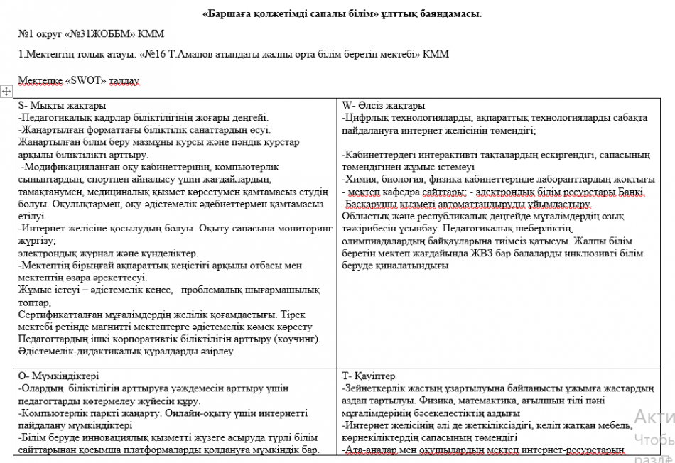 «Баршаға қолжетімді сапалы білім» ұлттық баяндамасы.